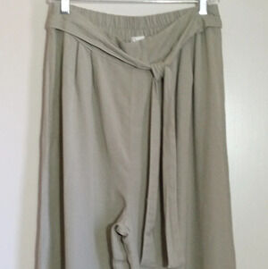 Japna sage green linen blend wide leg pants with fabric tie belt women's size L